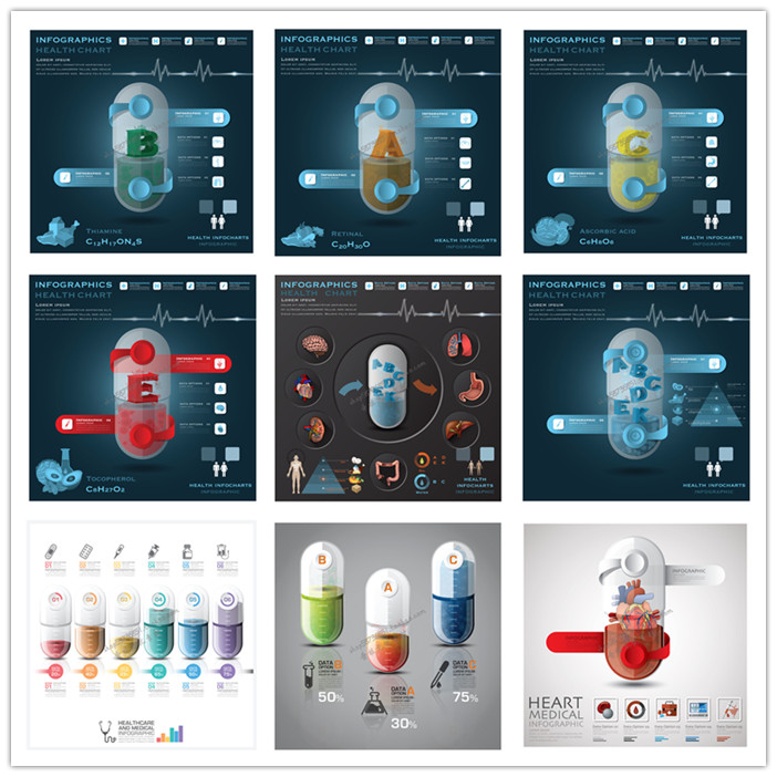 A2217矢量扁平化信息图医药健康医疗生物元素图标 AI设计素材