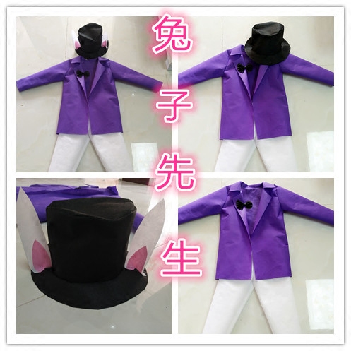 六一新款环保 儿童成人白兔子先生服装 环保diy服装亲子演出服