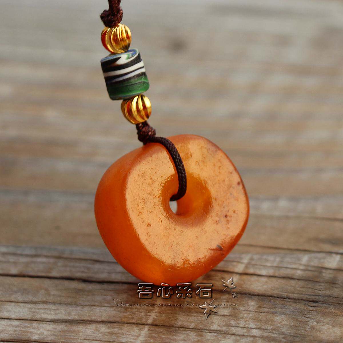 『系石苑』DIY散珠M38天然古董蜜蜡藏传老蜜蜡饼子吊坠项钏