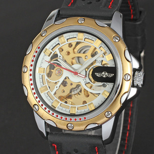 胜利者T-WINNER 金色机械外壳条钉胶带机械表54