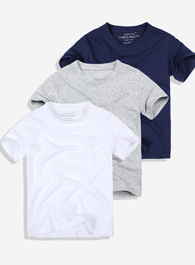 童装儿童夏装短袖T恤圆领男童白色T恤 中大童男童白色短袖T恤纯棉