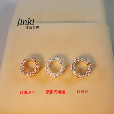 925纯银素银 镀白金 镀玫瑰金 满钻微镶圆圈环形吊坠项坠子 百搭