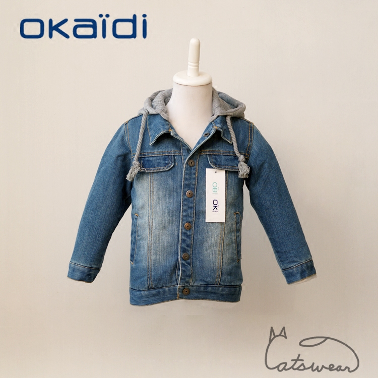 清仓特价2016外贸男童儿童装法国obaibi加厚加绒连帽牛仔外套1-5y