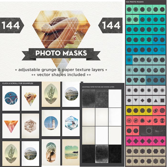 A2383矢量144个文艺照片几何效果造型蒙版图案 AI设计素材含PSD