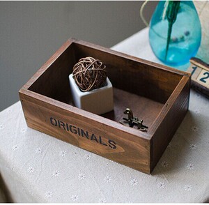 zakka复古做旧实木桌面收纳盒 化妆品托盘 收纳箱 小木盒zddswh