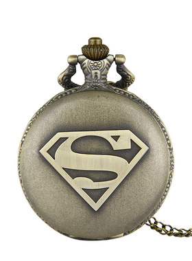 青少年休闲挂表 仿古超人S标志大号怀表细链8034