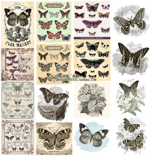 源文件 矢量设计素材 EPS格式 线稿 16P 复古蝴蝶图案印刷风格