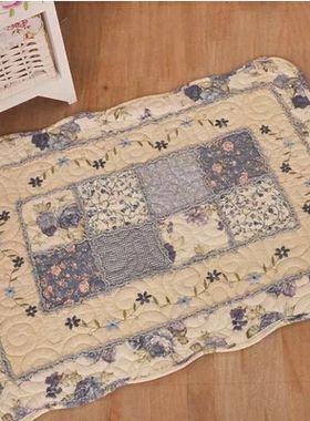 外贸田园蓝色妖姬全棉绣花绗缝防滑地垫 进门垫扶手垫脚垫床边垫