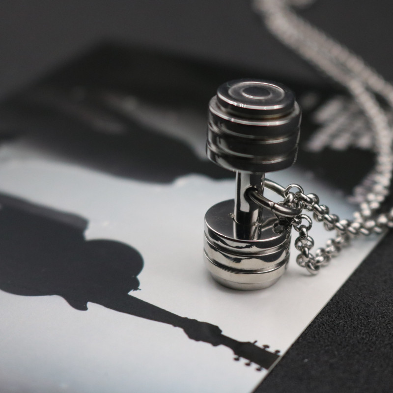 时尚霸气 健身哑铃杠铃 男士吊坠 钛钢个性项链 创意生日礼物