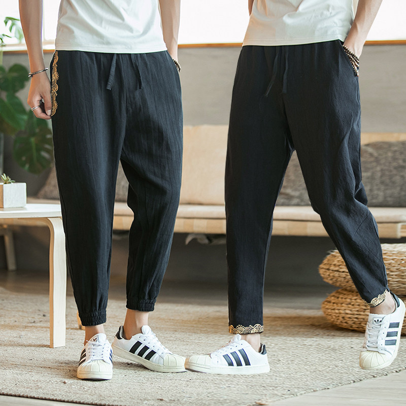 中国风亚麻男士哈伦裤夏季小脚薄款休闲裤潮九分裤男宽松束脚裤在类目 男装, 休闲裤中 - 来自Buy2taobao.com提供专业的淘宝代购服务