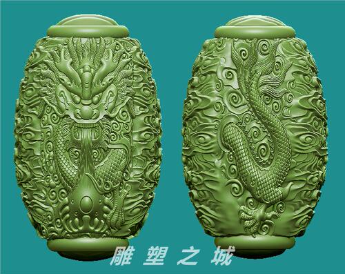 圆雕图 三维立体图 3D打印机模型 STL文件 龙首尾核雕