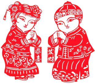 大号镂空福娃剪纸窗花金童玉女不干胶门神贴纸招财童子剪纸福字