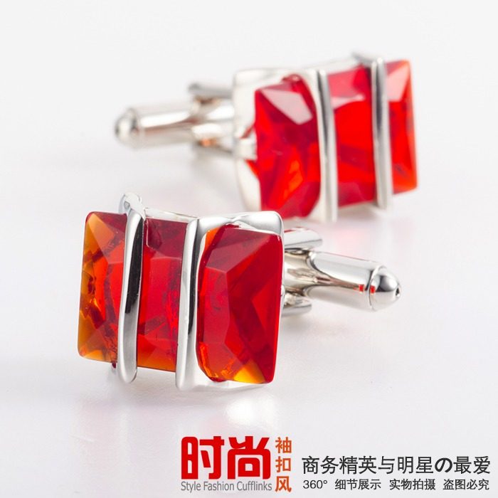 喜庆红大水晶袖扣婚礼新郎袖钉男士法式衬衫袖口扣女式衬衣袖钉扣