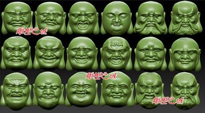 圆雕图 三维立体图 STL文件 新款双面十八罗汉头