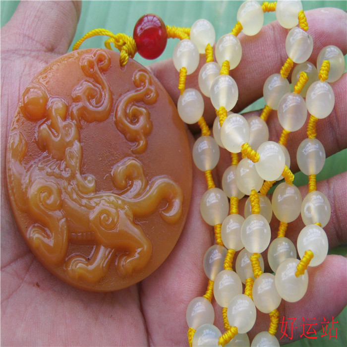 促销新款黄龙玉麒麟挂件颈饰玉佩玉石吊坠男女款项链手工玉饰品吉