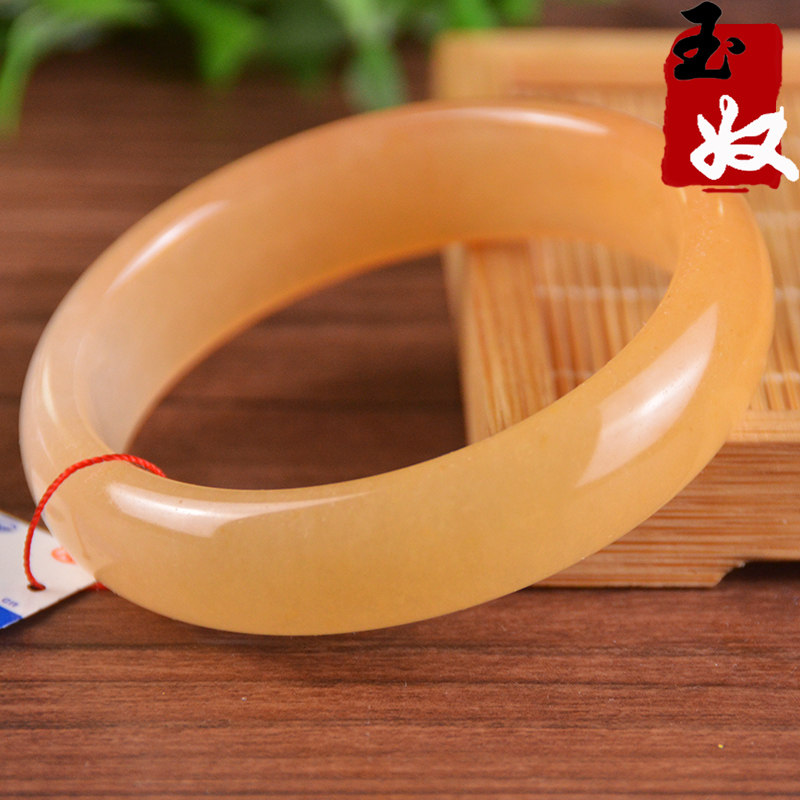 玉奴/新疆天然金丝玉手镯/粉黄色宝石光/雅丹戈壁玉镯子/59/60