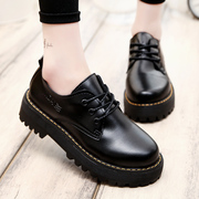 2015 winter New England wind retro black shoes women's shoes with rounded head and thick-soled shoes women