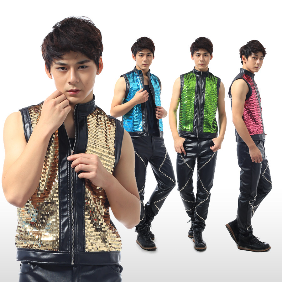 坎肩MZ亮片马甲修身舞蹈服装男歌手酒吧夜店个性dj演出服男
