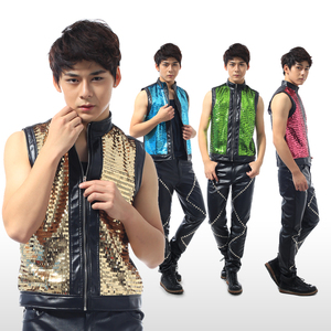 坎肩MZ亮片马甲修身舞蹈服装男歌手酒吧夜店个性dj演出服男