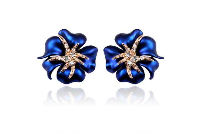 包邮威妮华磨砂奢华镶钻山茶花耳环耳钉耳扣韩版时尚女士耳饰品