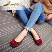 Korean sweet colour matching bows Tweed pigskin shoes women