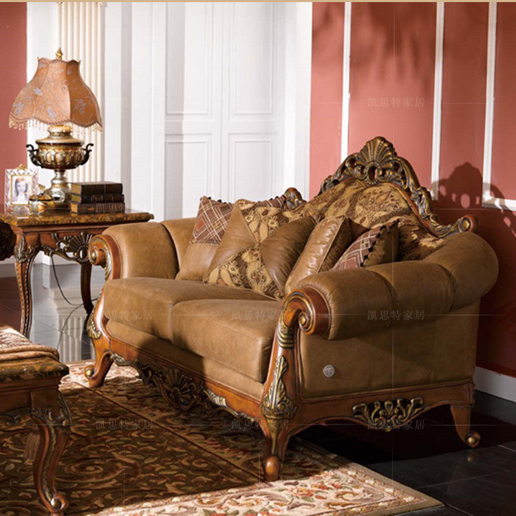 美式沙发 欧式沙发 实木雕花沙发 真皮沙发 大理石茶几 角几