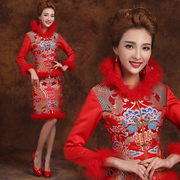 2015 winter new thickened toasting MIDI red slim suit with long sleeves wedding dresses retro bridal winter coats