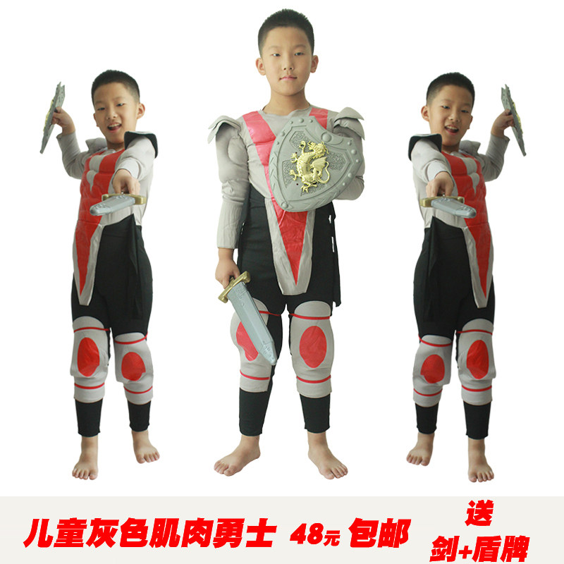 皇帝的新装侍卫儿童肌肉勇士服装cosplay铠甲勇士表演衣服演出服