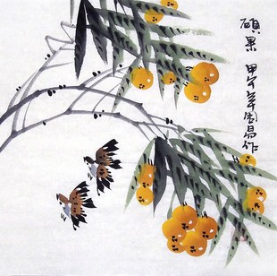 一尺斗方 周易写意花鸟国画小品.硕果c 画艺佳.字画书画