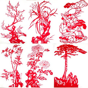 大幅廉洁廉政剪纸梅兰竹菊纯手工窗花红宣纸 梅兰竹菊 松树 荷花