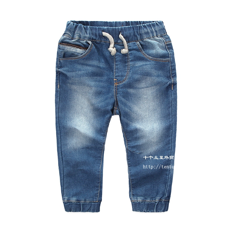 儿童皮筋长裤8春装深蓝色童装小童宝宝3男童牛仔裤休闲裤中腰纯棉
