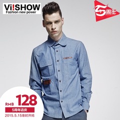 Viishow2015 new city boy brief cotton shirt in Europe and America in the spring breeze square neck long sleeve shirt