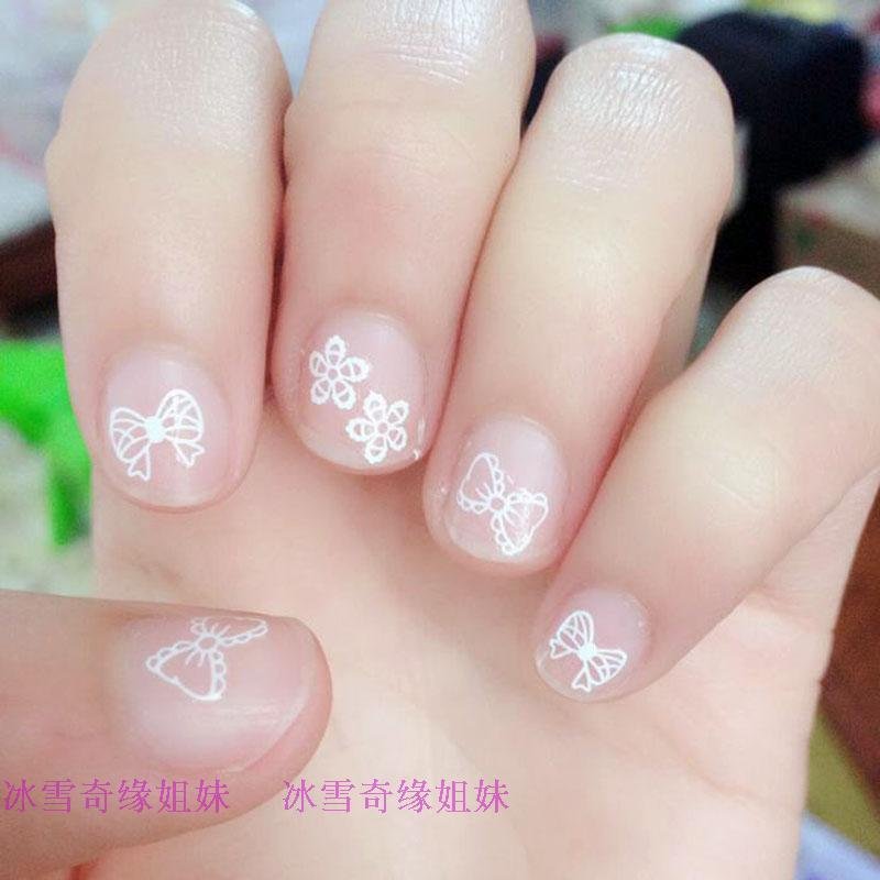 儿童指甲贴纸 梦幻蕾丝蝴蝶结美甲贴花小孩孕妇环保指甲贴假指甲