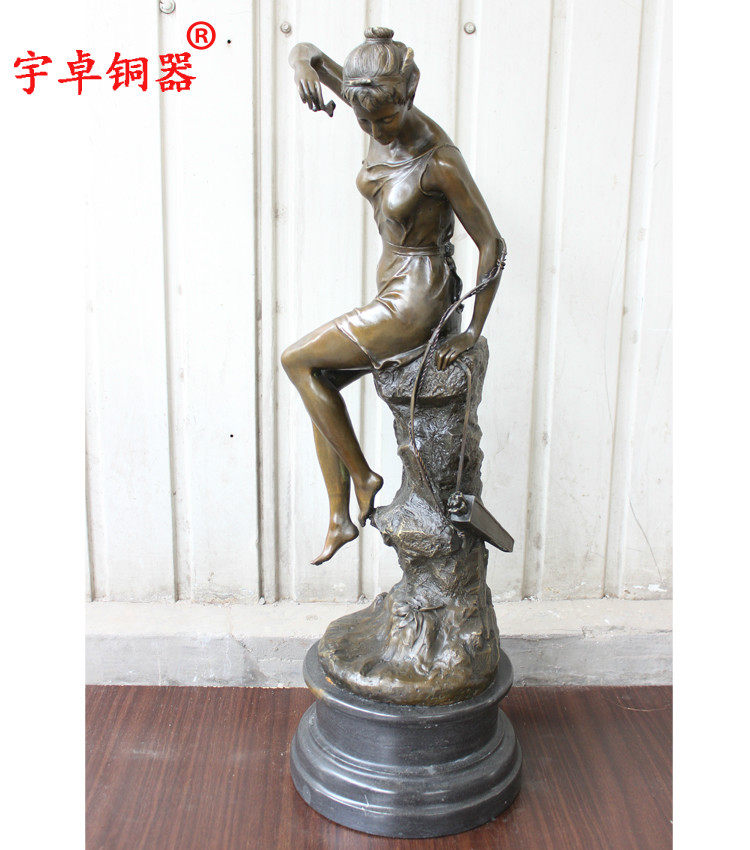 宇卓铜器 纯铜欧式人物戴安娜持弓欧式美女黄铜雕塑摆件