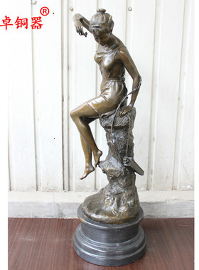 宇卓铜器 纯铜欧式人物戴安娜持弓欧式美女黄铜雕塑摆件