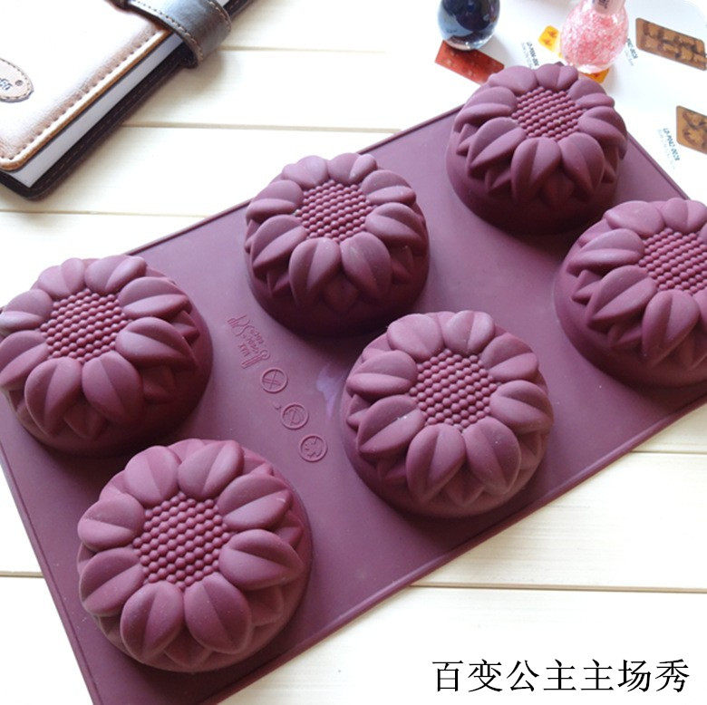 6连孔向日葵加粗硅胶蛋糕模具精油手工皂模烘焙模具月饼蛋糕模具,厨房/烹饪用具,烘焙模具,淘宝优惠券,粉丝福利购,淘宝优惠卷