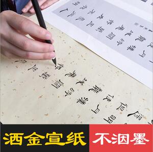 洒金宣纸 生宣纸2袋 书法用纸 送字卡 黄色褐色书画纸张 国画练书法宣纸 半生半熟吸水性好20张四尺对开35*138cm 初学者毛笔入门