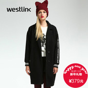 Westlink/West New 2015 winter letter long dropped shoulders loose wool coat women's coat