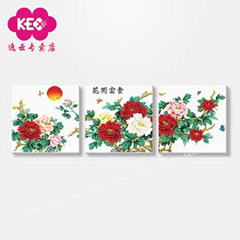 精准印花kec十字绣系列专卖花卉，h558月圆花开客厅三联画