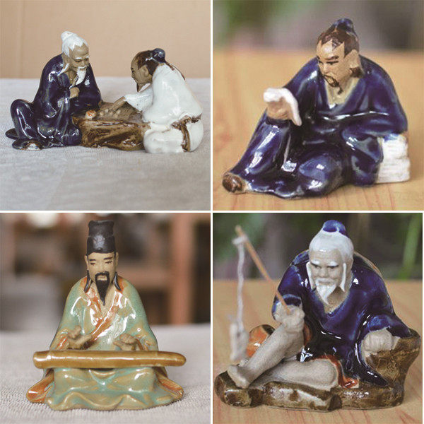 盆景 假山吸水石配件 人物二老叙旧 陶瓷小摆件 多肉鱼缸小装饰品