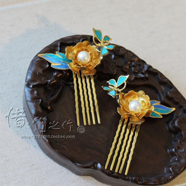 手工古装仿点翠头饰发簪新娘秀禾旗袍汉服凤冠配饰品仿古小钗百搭