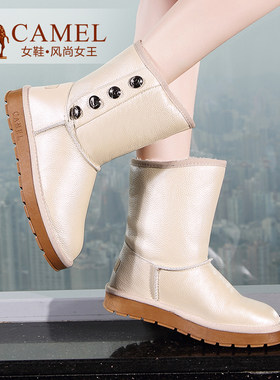 【非卖品】camel骆驼女鞋雪地靴 冬季新款时尚铆钉中筒女靴平跟