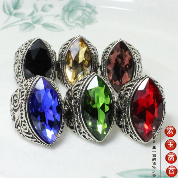 戒指男士欧美复古彩宝椭圆蓝宝6色多码凯特王妃宝石情侣指环cb029