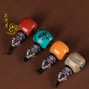 藏式手串diy饰品配件 黄玉髓寿山石红竹石绿松石三通佛头