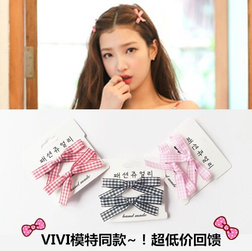 日韓蝴蝶結格子發夾VIVI雜志模特同款發夾 日系萌妹劉海夾
