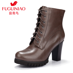 Rich bird winter shoes with very high heels short boots genuine leather Western cross strap fashion boots women's shoes