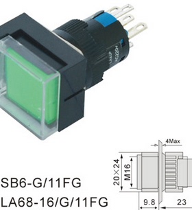 SB6(LA68 LAS1 LAY16)-G/11FG 带防护罩方形按钮开关