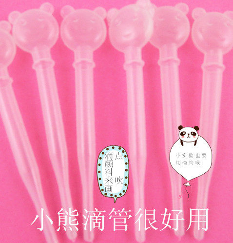 小熊滴管幼儿园科学小实验道具塑料透明管吸管吹画工具6只装
