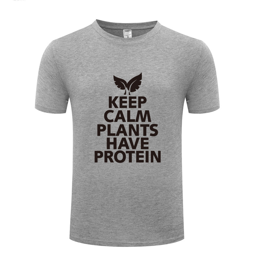 创意新奇男式短袖T恤 Keep Calm Plants Have Protein素食主义者