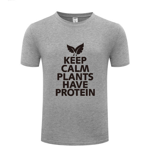 创意新奇男式短袖T恤 Keep Calm Plants Have Protein 素食主义者